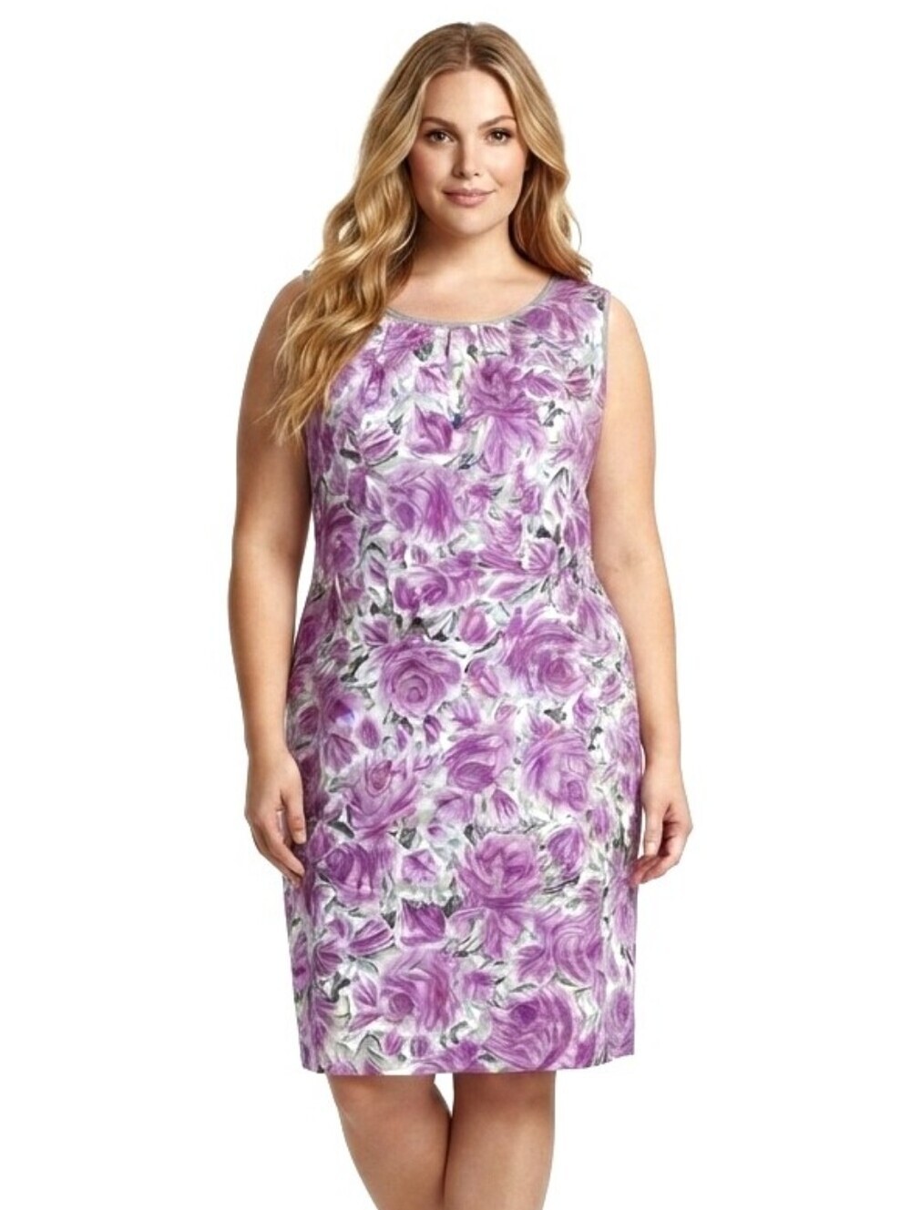 Talbots Midi Dress Size 20W Purple Floral Sleeveless Back Zip Lined Cotton Blend